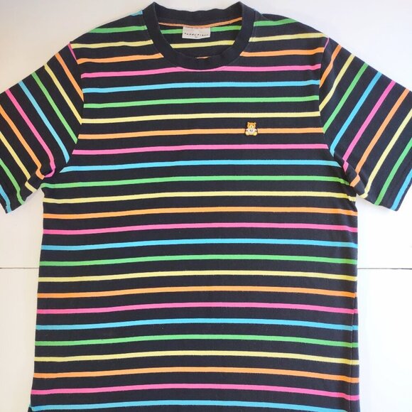 Teddy Fresh Men's Multicolor Striped T-Shirt Crewneck Streetwear Grunge Medium - Picture 4 of 11